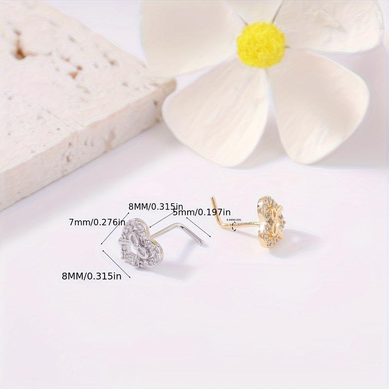 6PCS Nose Stud L Shaped Nose Rings Stud For Women Nose Screw Nose Piercing Stud Flower Heart Nostril Jewelry