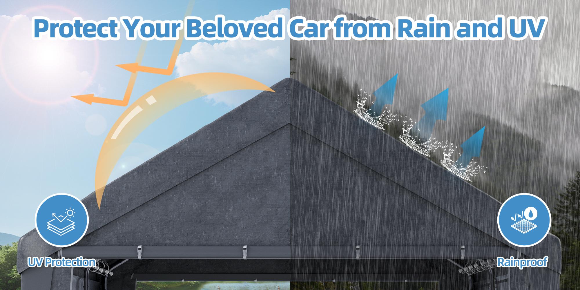 12x20ft, Car Canopy Portable Garage, Heavy Duty Car Port with Roll-up Ventilated Windows, UV Resistant Waterproof All-Season Tarp for Car, Boat and Emergency Shelter, White/ Black/ Yellow