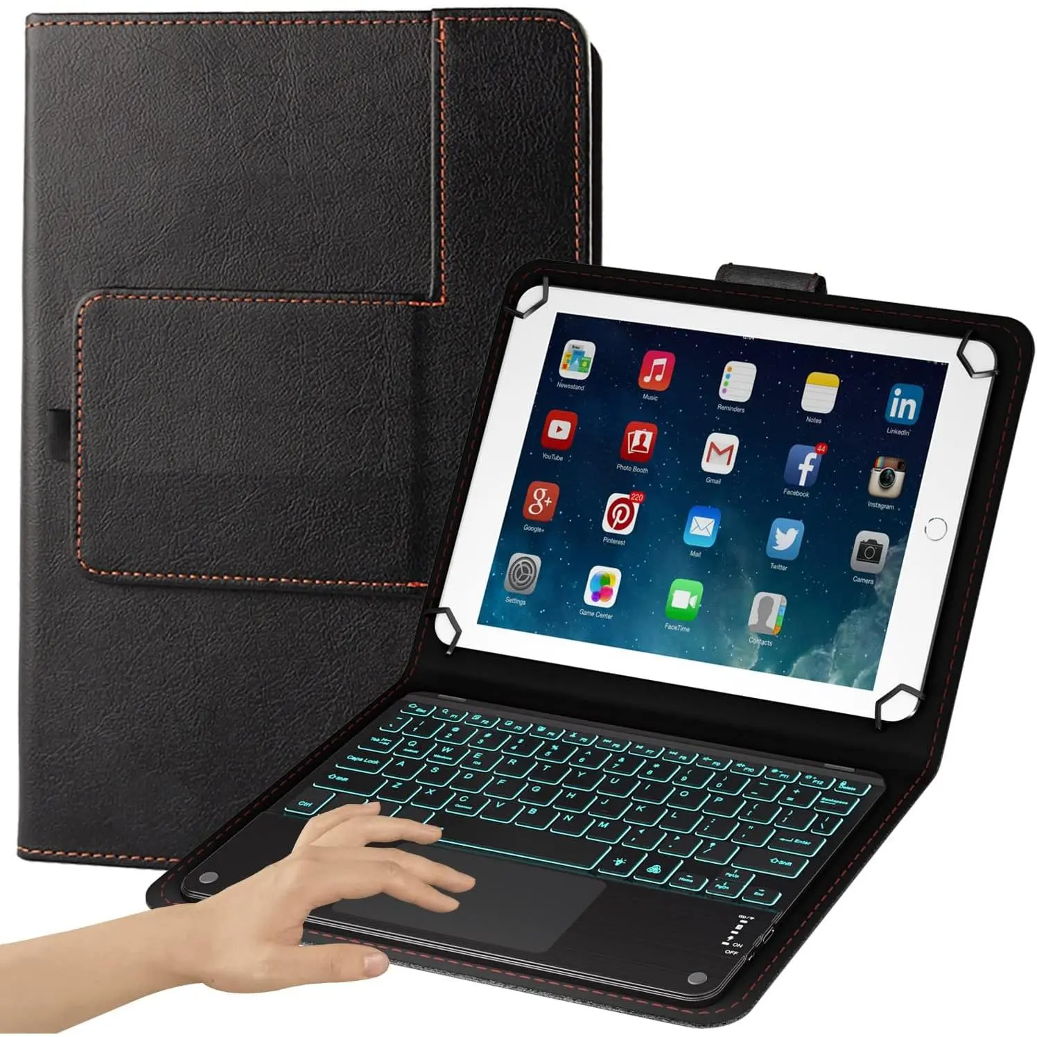 Adjustable 2-in-1 Android Tablet Keyboard Case with Touchpad, 7-Color Backlit Leather Folio Cover (Black) for 9", 9.7", 10.1", 10.2", 10.5", 10.9", 11" Tablet Accessories