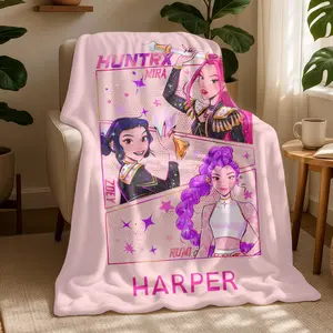 Christmas Huntrix Girls K-Pop Demon Hunter Flannel Throw Blanket, Anime Music Idol Soft Cozy Fleece Winter Holiday Fan Gift, Kids Blanket, Adult Blanket