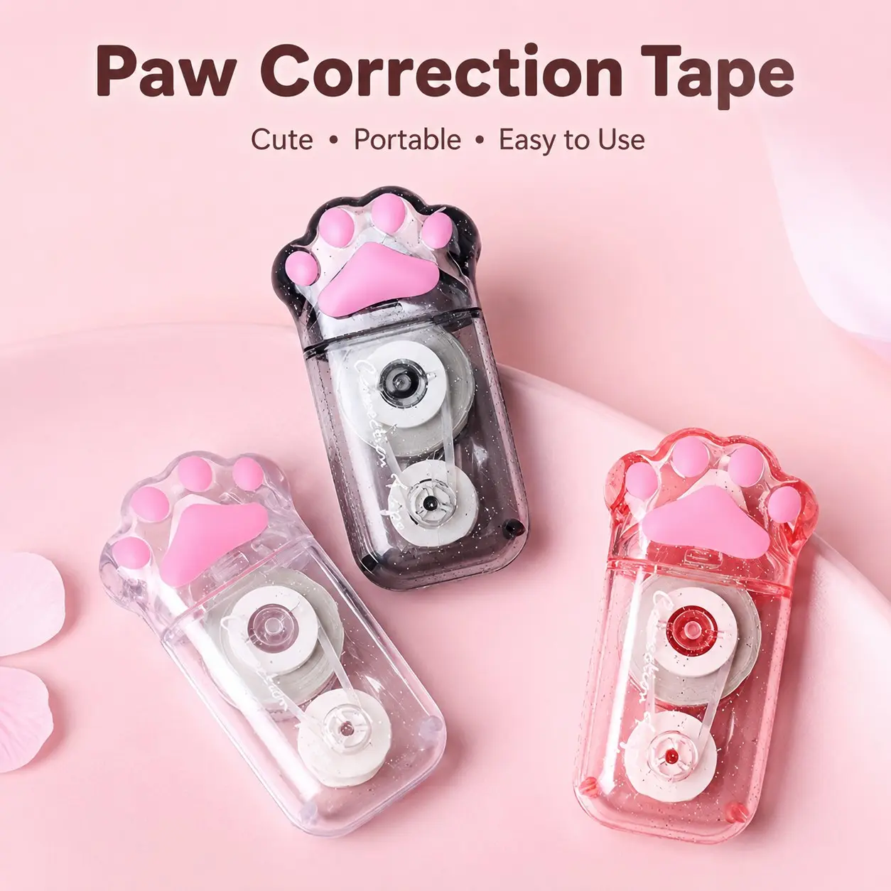 1 cute cat claw correction tape, portable large-capacity error correction tape, student transparent correction tape