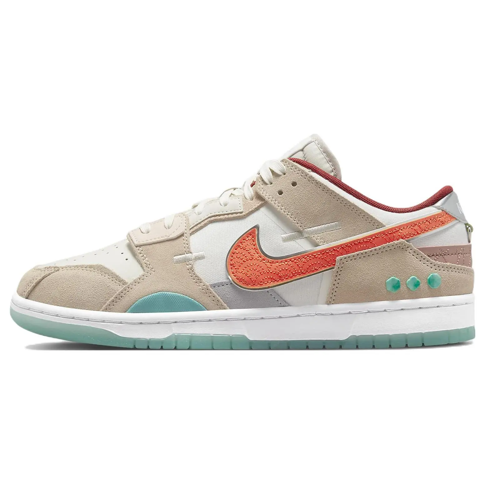 Men's Nike Dunk Scrap Retro Low-Top Sneakers - White Orange Blue Jade Leather & Fabric, Shapeless Formless Limitless, Verifiable Credentials, Global Authentication, Trainer, Athletic Casual Footwear Shoe