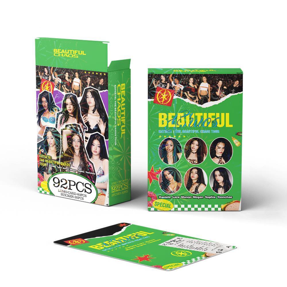 92Pcs/Set Kpop Idol KATSEYE Album Gabriela Lomo Cards LARA DANIELA HD Printd Photocards Stickers MANON MEGAN YOONCHAE Fans Gift