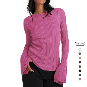 Imily Bela Womens Bell Long Sleeve Tops Going Out Knitted Fall Pullover Lightweight Sweater Shirts