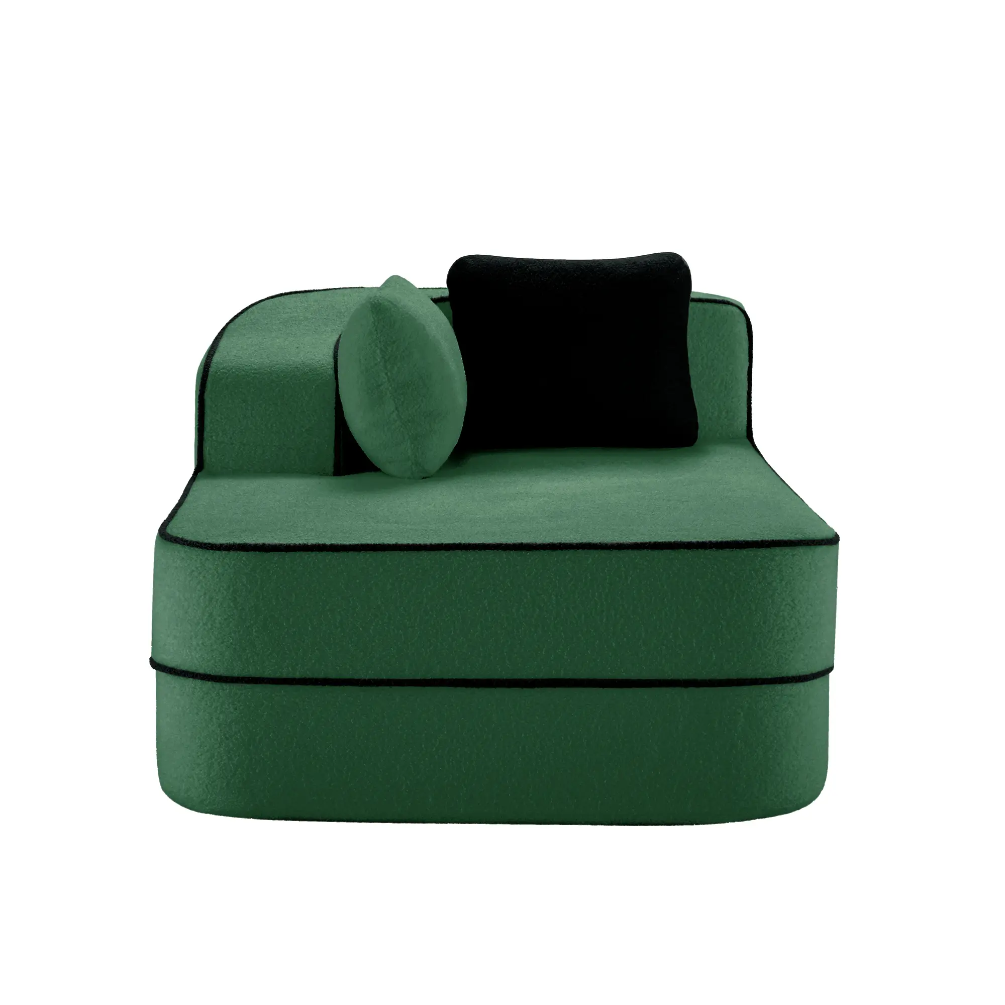 Green L-Shaped Sectional Couch with Left Chaise Lounge, Teddy Fabric Upholstered Sofa with Pillows, Cozy 1-Piece Single-Seat Ottoman-Style Furniture for Living Room, Modern Apartment Couch