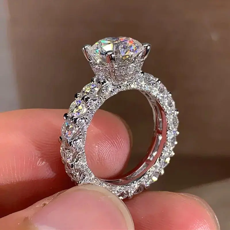 New Carat Moissanite Flash Bridal Wedding Ring with Crystal Creative Twist Band Women's Fancy Finger Accessories Fashion Jewelry vintage court style promise