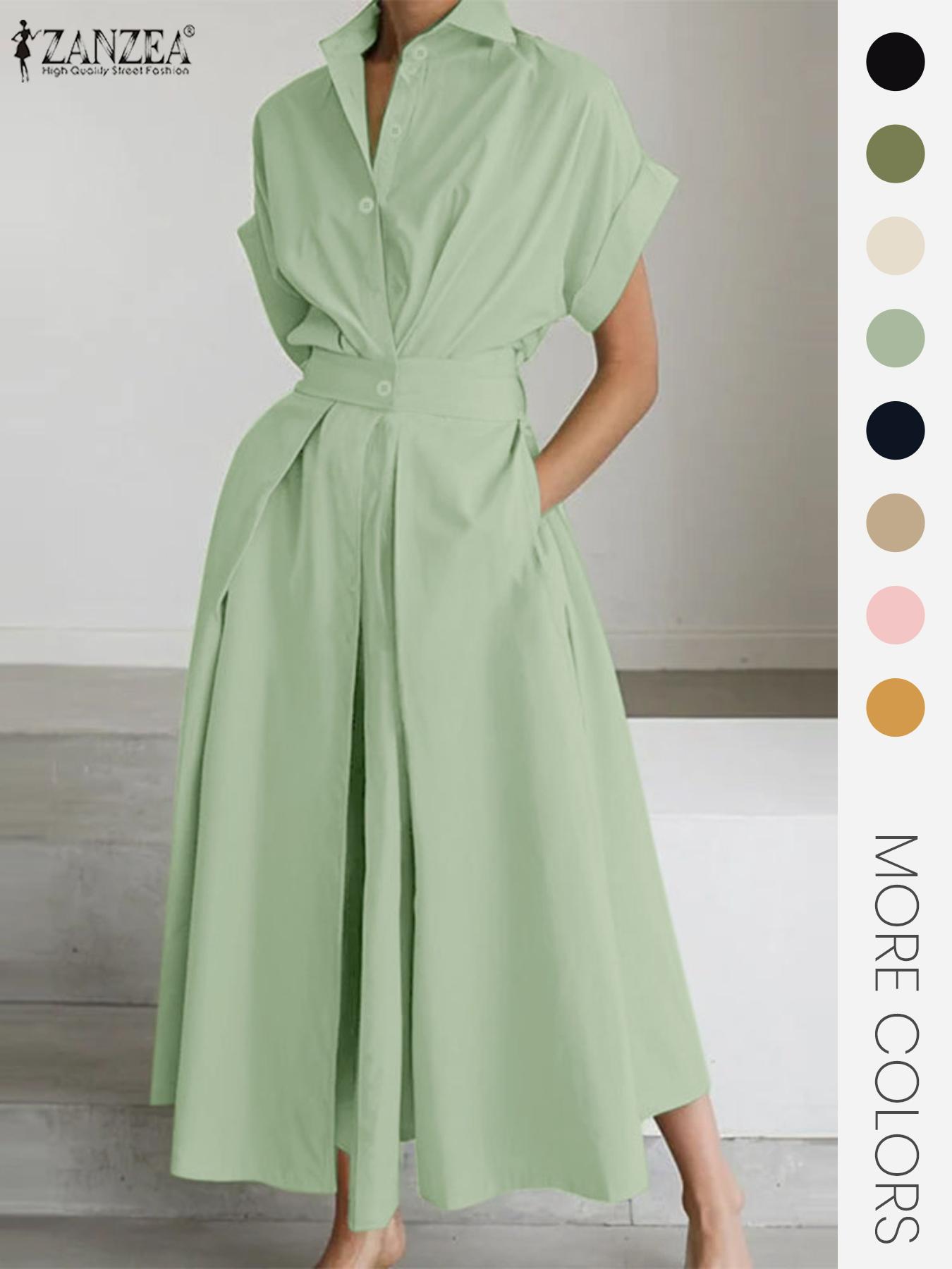 Women's Solid Color Collared Dress, Casual Short Sleeve Dress for Summer, Ladies Clothes for Daily Wear, Womenswear