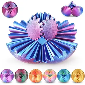 Gear Ball Fidget Toys Steampunk Gear Sphere Stress Relief for Kids Adults 3D Printed Unique Funny Birthday Gift for Christmas White Elephant Stocking Stuffer Easter (Ombre Purple, Dia. 2.5" )fidget toys