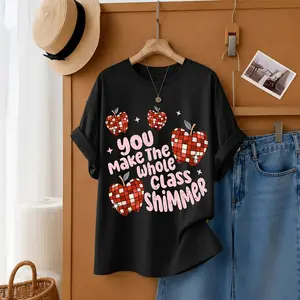 Womens Oversized Short Sleeve Graphic Tee You Make The Whole Class Shimmer Plaid Apples Cute Teacher Back To School Casual Crewneck Tshirt