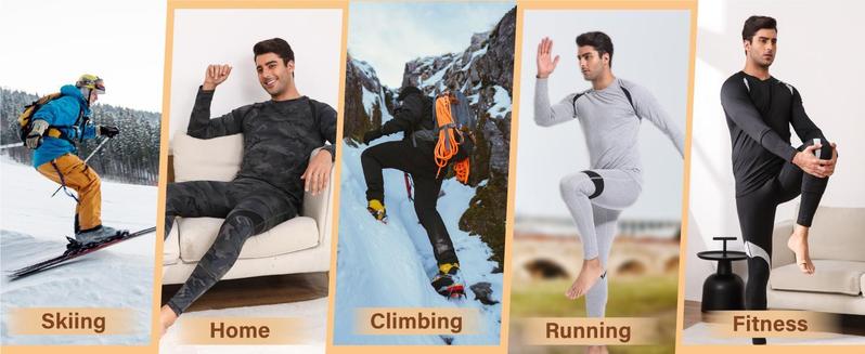 Muezna Men's Thermal Top and Bottom Set Underwear Long Johns Base Layer with Soft Fleece Lined Fabric Black with White Accents