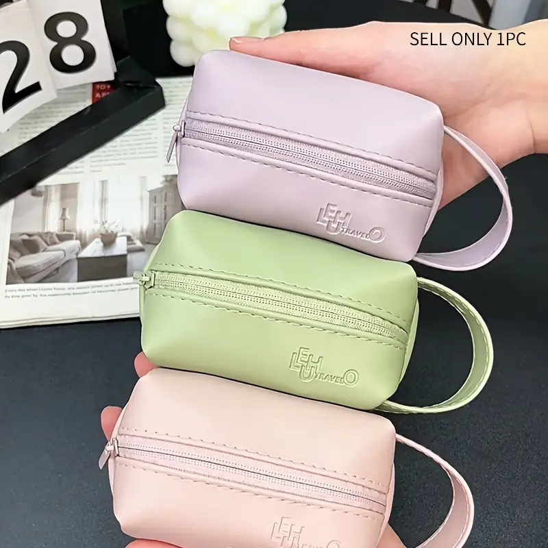 Mini Portable Zipper Storage Pouch with Handle, Multifunctional Coin Purse Lipstick Earphone Card Jewelry Organizer Bag In Bag, Holiday Gift for Women, Pink Purple Green Available