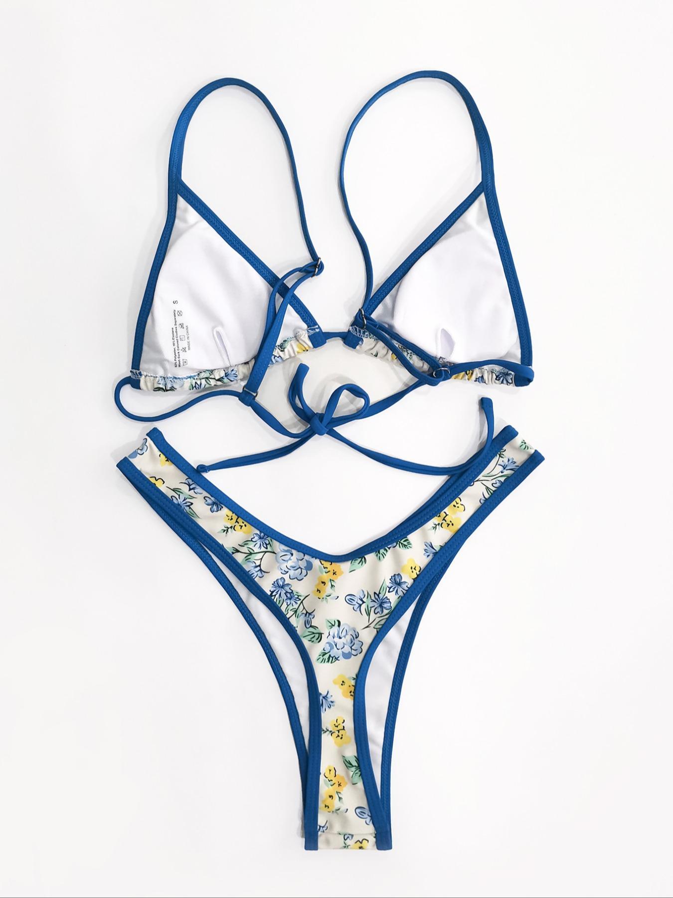 Women's Floral Print Bikini Set, Casual Fashion Chic Tie Shoulder Swim Top & Swim Bottom Swimsuit for Beach Holiday Vacation, Ladies Swimwear for All Seasons