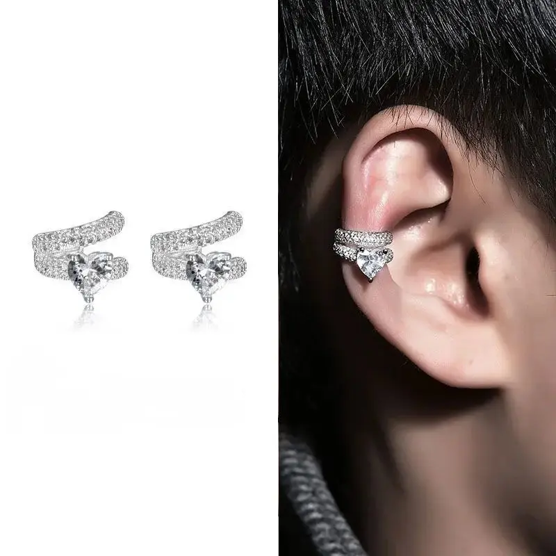 Elegant Heart-Shaped Clip Earrings, Fully Encrusted with Artificial Zirconia, Unisex Jewelry for Women, Valentine's Day Gift Accessory