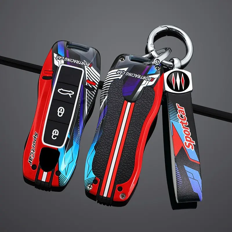 Zinc Alloy Car Key Case Cover for Porsche Models, 360° Protection, Scratch-Resistant, Durable, Ideal Car Interior Accessory Gift