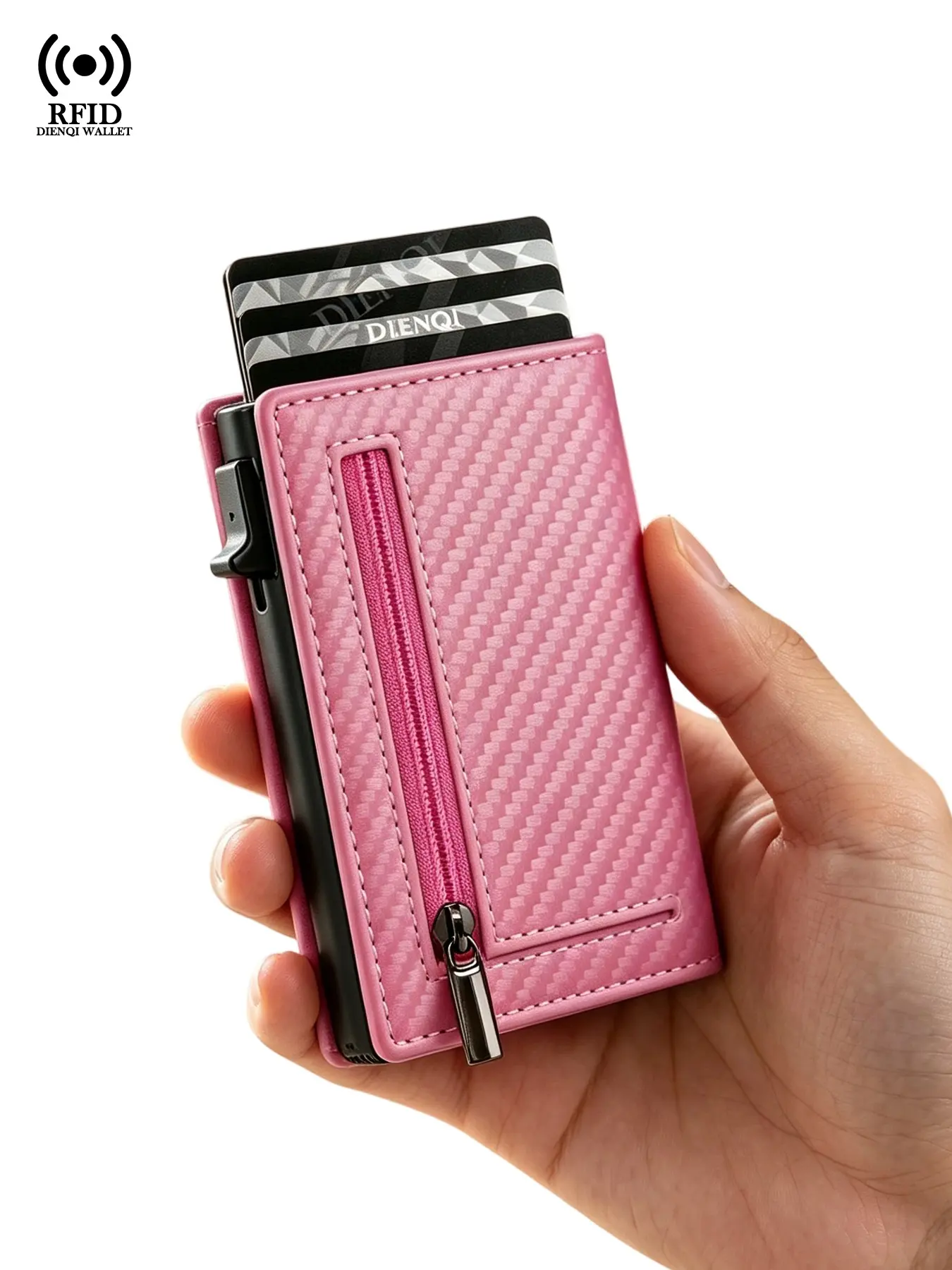 Women's Wallet Magnetic Anti-theft Credit Card Holder Smart Wallet Aluminum Alloy Pop Up Cardholder Minimalist Card Case Slim Wallet Triple Fold Card Wallet with Zipper Coin Purses,Wallet for Women,Every Day,Casual, Portable,Gift