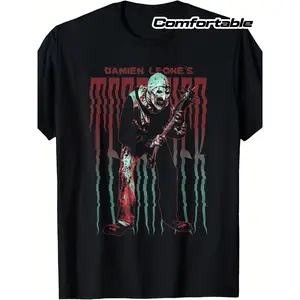 Men's Artistic Clown Horror T-Shirt - Black graphic tee featuring a terrifying clown logo, casual crew neck design, suitable for horror movie fans, all seasons, iconic character design, comfortable and versatile.