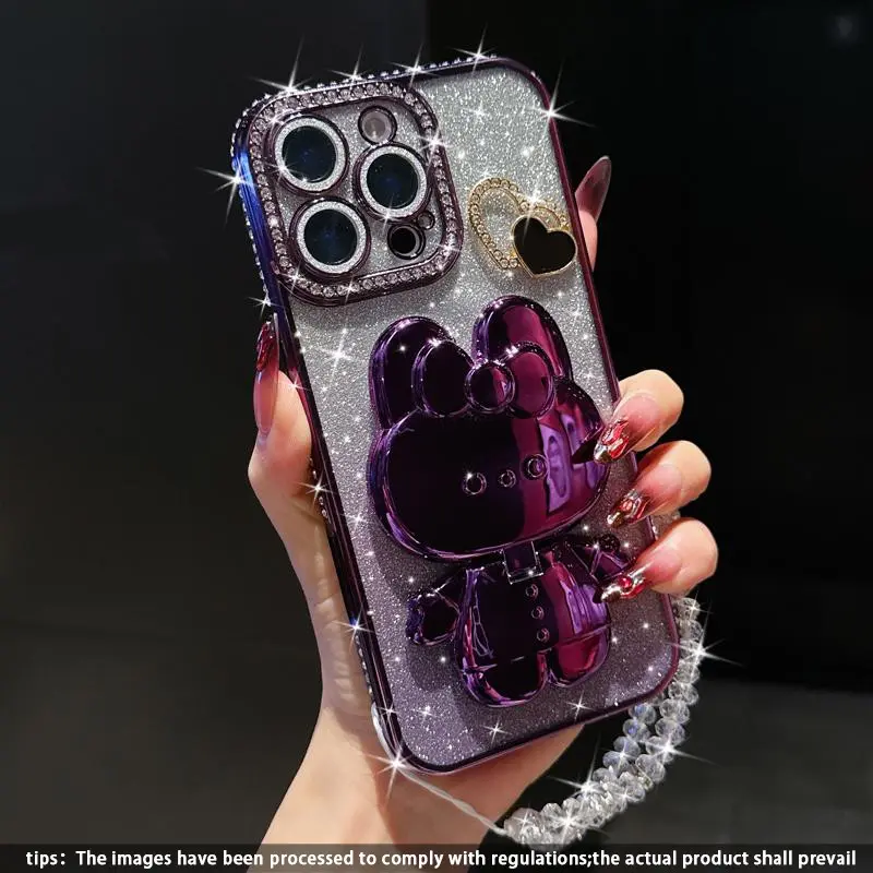 Anti-Drop Protection Aesthetic Phone Case Kitty with Stand and Beads Bracelet, Compatible with iPhone 17 Pro Max, 16 Pro Max, 15, 14, 13, 12, 11