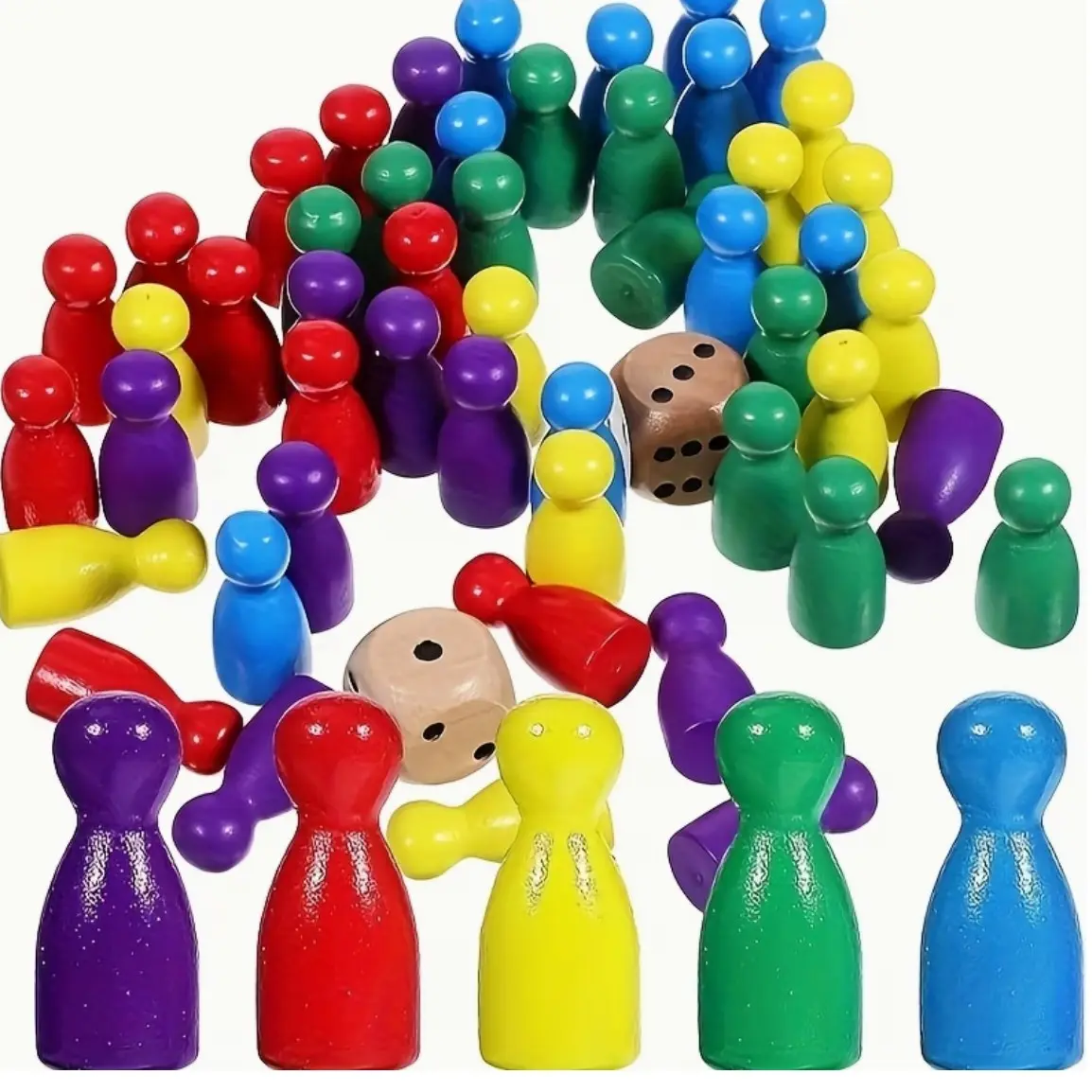 82pcs Multicolored Wooden Game Pieces and Dice, Tabletop Markers for Board Games, Ideal for Family Gatherings, Durable and Fun Accessories, Party Game Set