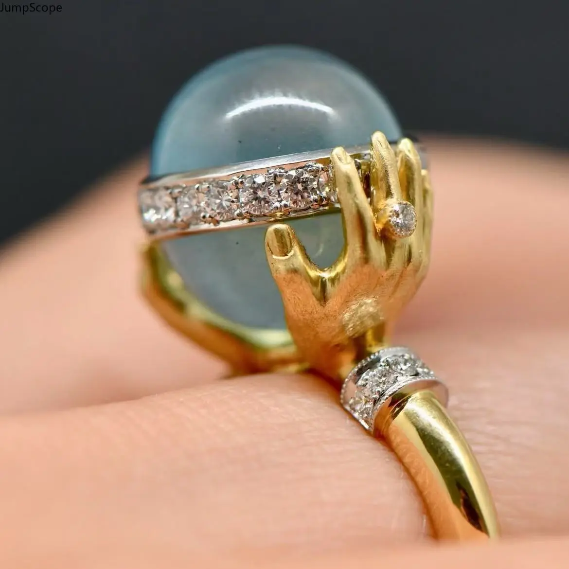 Luminous Stone Glow-In-The-Dark Cat Eye Statement Ring - MDF+Steel, Unique Mystical Hand Frame, Ideal for Nightclub, Spiritual Vintage Gift for Her, Female Indoor Recreation Accessory