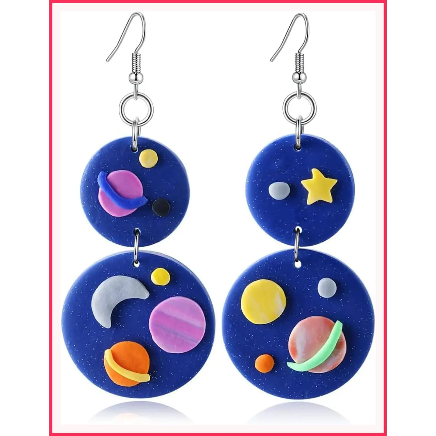 Handmade Polymer Clay Saturn Planet Dangle Earrings - Fun Space Science Jewelry Gift, Teacher Halloween Costume Accessories for Women
