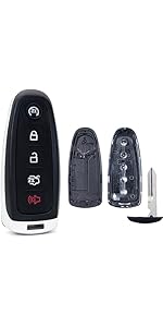 Key Fob Shell Case Cover Replacement Fits for Ford F150 F250 F350 F450 F550 Trucks 2015 2016 2017 Keyless Entry Remote Control 5 Button Pad Cover M3N-A2C31243300 with Uncut Key Blade Blank