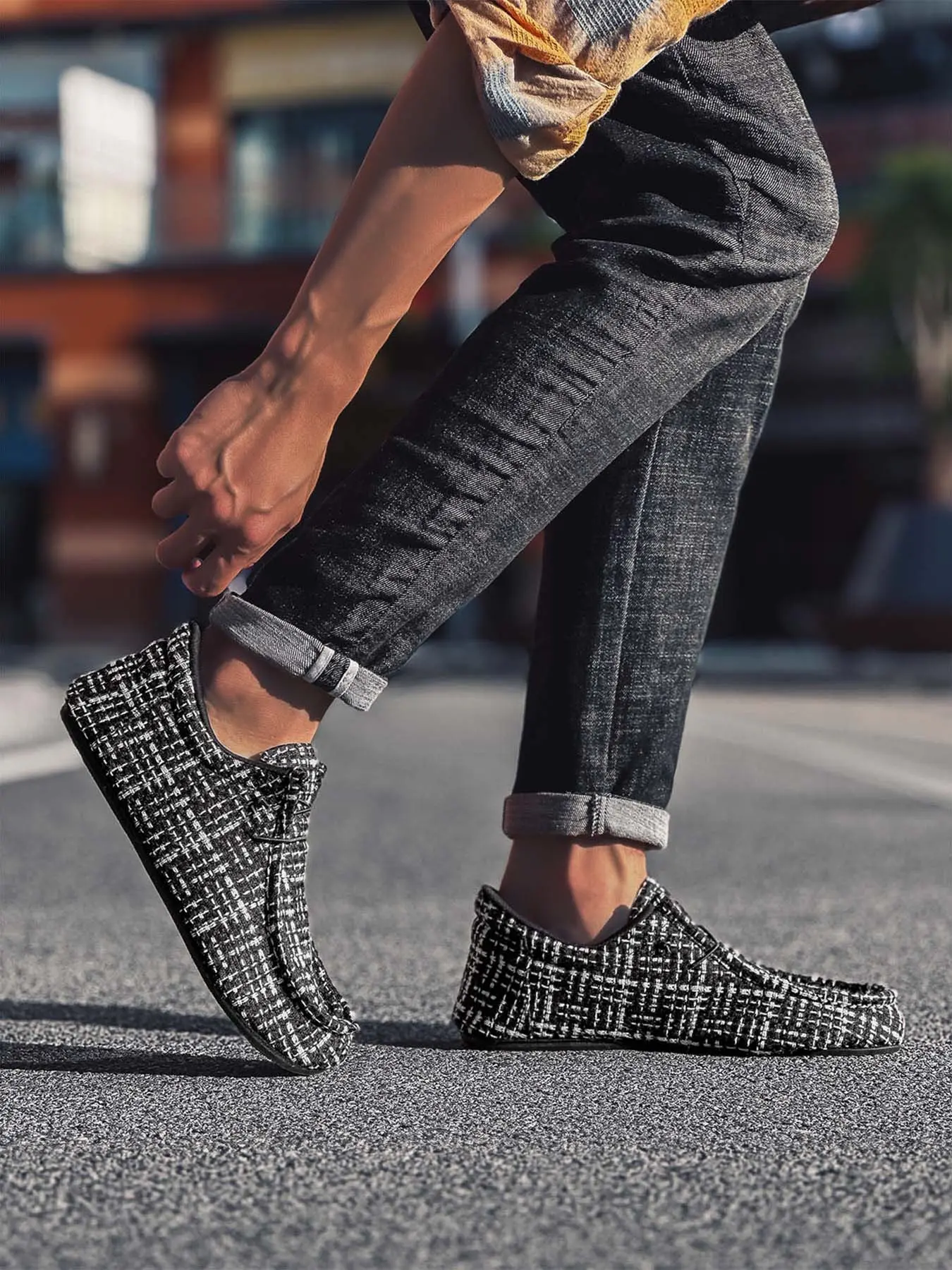 Men's Tweed Slip-On Loafers, Elastic Drawstring Soft Sole Casual Moccasin Shoes for Daily Outfit