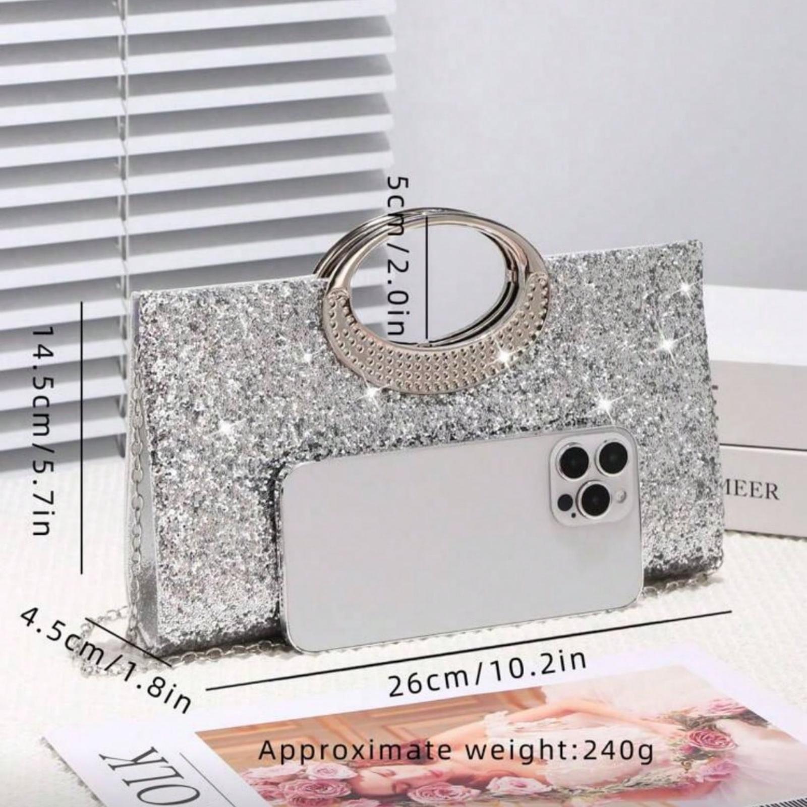 Rhinestone Decor Clutch - Lightweight Casual Party Crossbody Mini Shoulder Bag for Bridal Evening Bucket Fashion Dinner Glamorous Elegant Exquisite Quiet Luxury Handbag for Party Girl Woman Bride