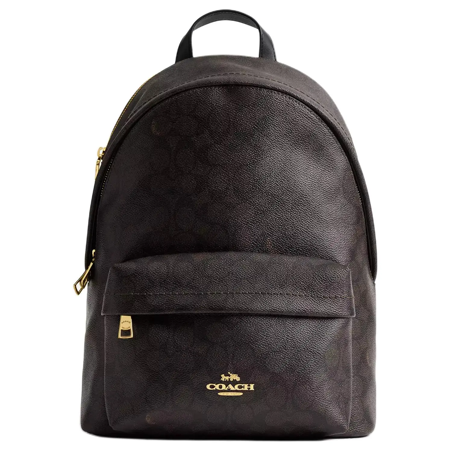 Women's Coach Taylor 27 Logo-Embossed Vegan Leather & Woven Fabric Small Backpack - Built-In Pockets, Buckle-Less - Available in Gold, Walnut, Black, Built-In Pockets Backpacks, Buckle-Less Backpacks