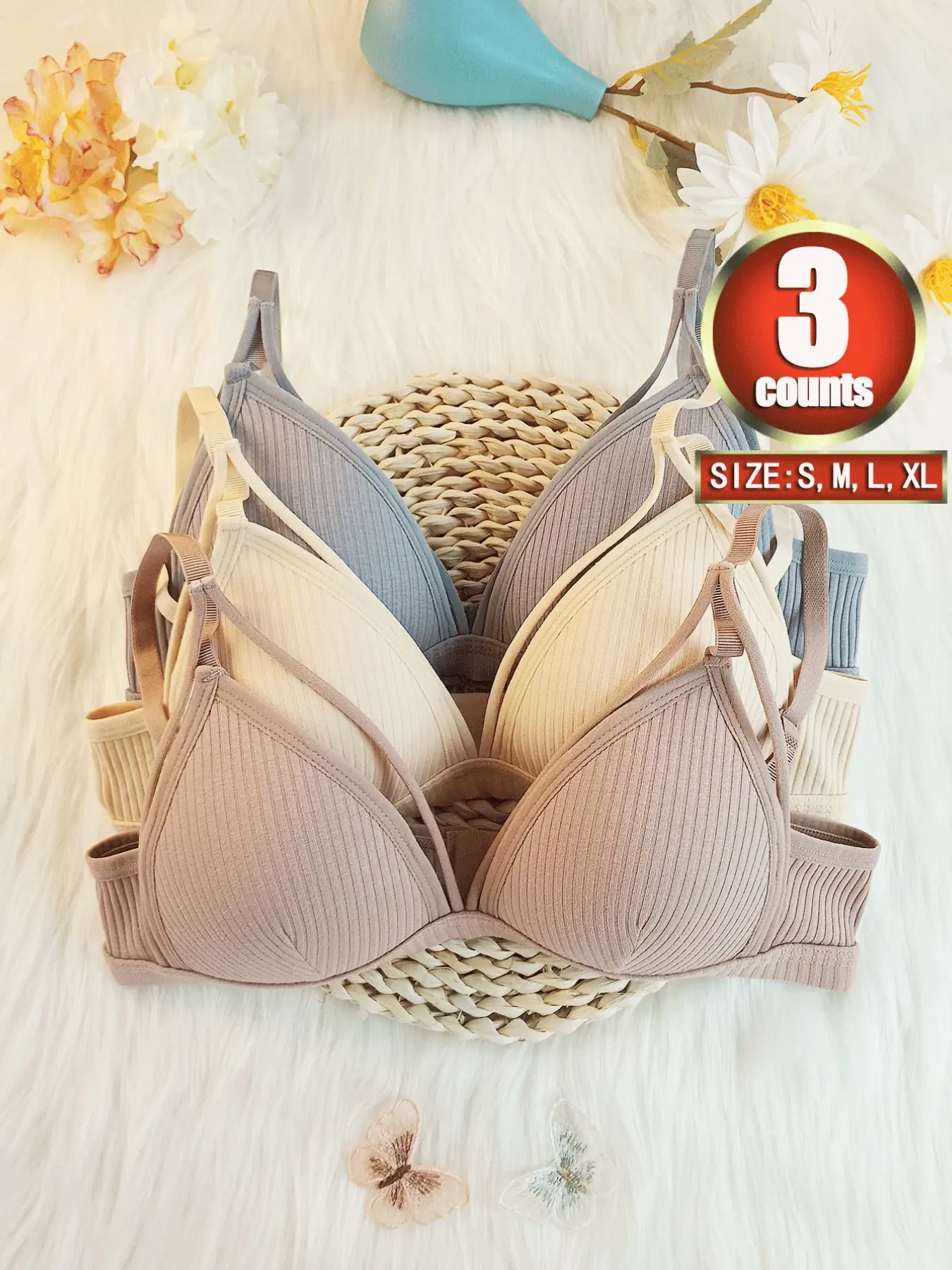 Women's Plain Cut Out Wireless Fitted Knit Everyday Bra, Soft Comfortable Adjustable Strap Bra for Daily Wear, Ladies Lingerie for All Seasons, Underwear, Casual, Adjustable Strap Bralette
