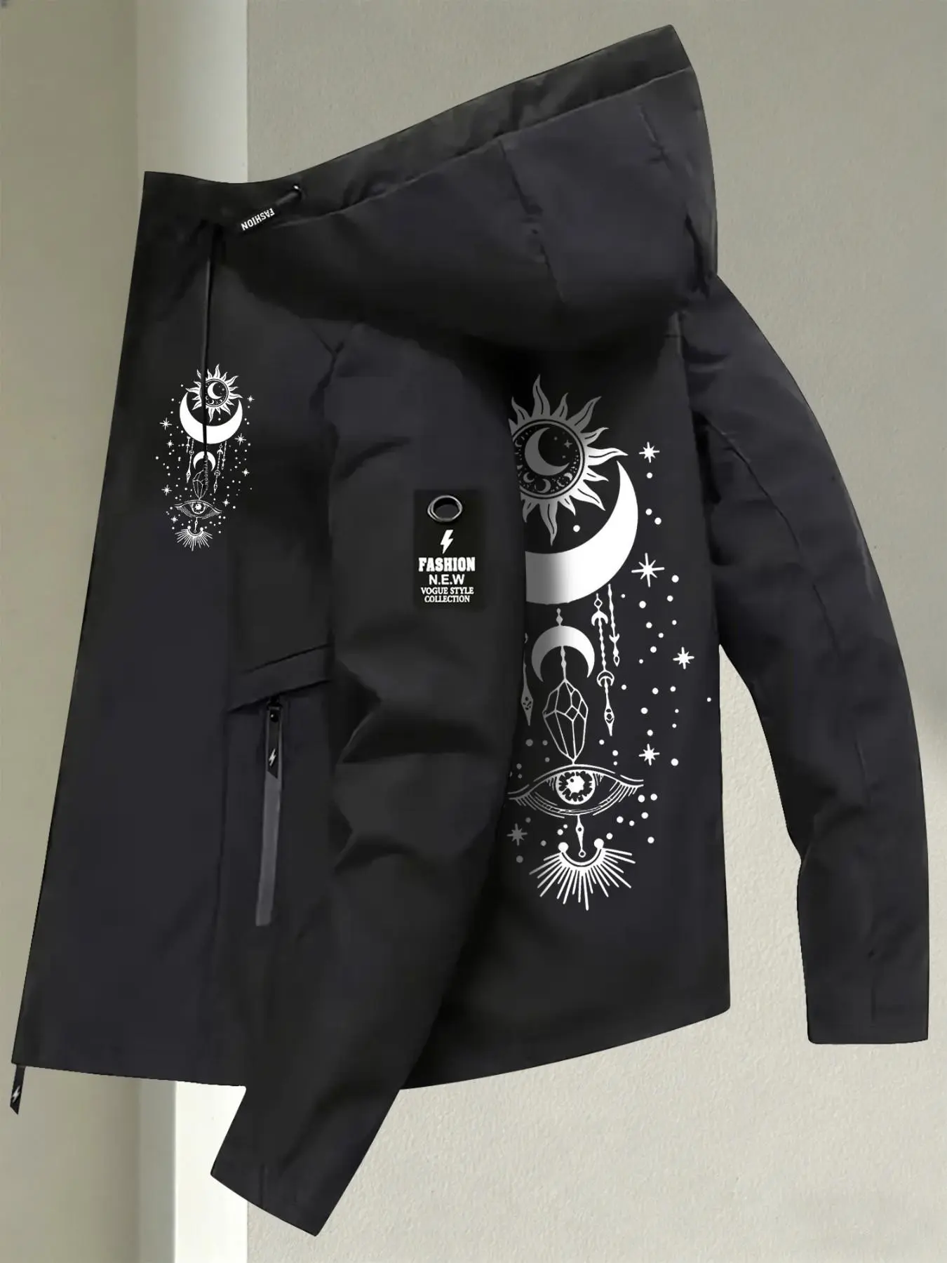 Women's Hooded Casual Jacket Loose Fit Lightweight & Breathable Long Sleeve Sun Moon Star Mystic Eye Print Lazy‑Style Age‑Reducing Hooded Coat Ideal for Daily Commute Travel Outdoor Trips Fashion Versatile Multiple Colors Available