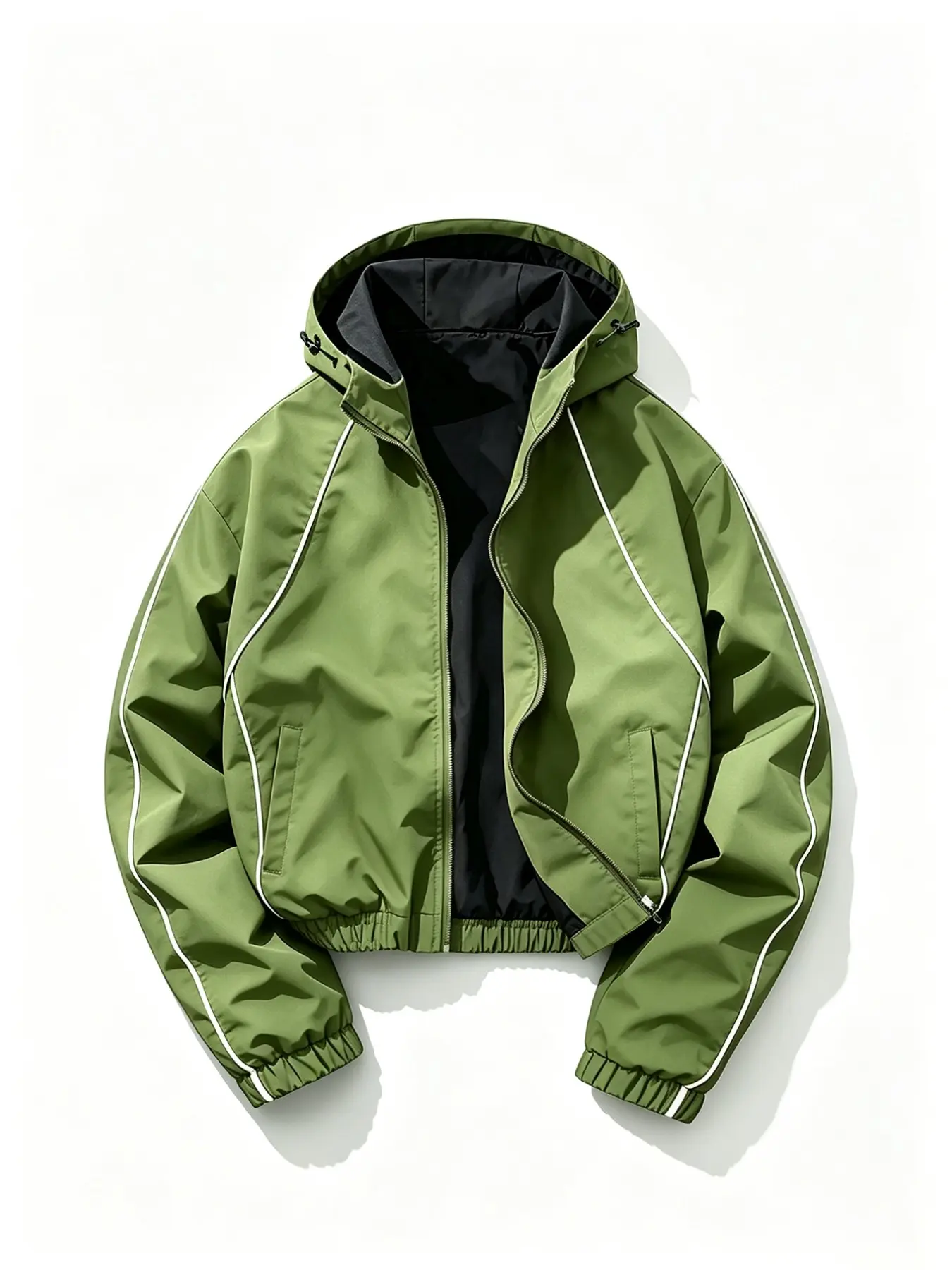 Men's Windproof Hooded Jacket, Stylish Jacket, Casual Long Sleeve Slim Fit, Metal Zipper, Elastic Hem, Pocket Design, XS-Xxl, All Seasons Fashion