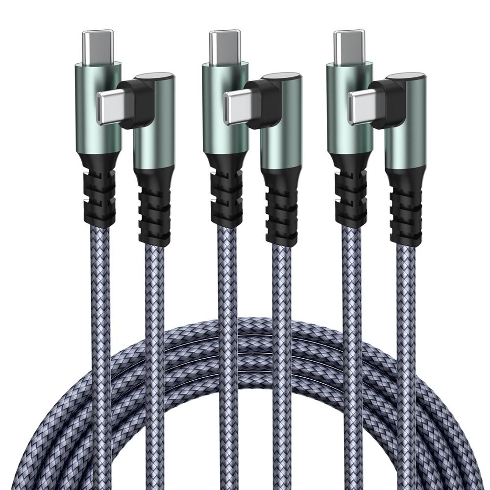 USB Type C Charger Cable Nylon Braided USB-C to USB C Line, 90 Degree Bend Gaming Charging Cable, Fast Charging Data Transfer