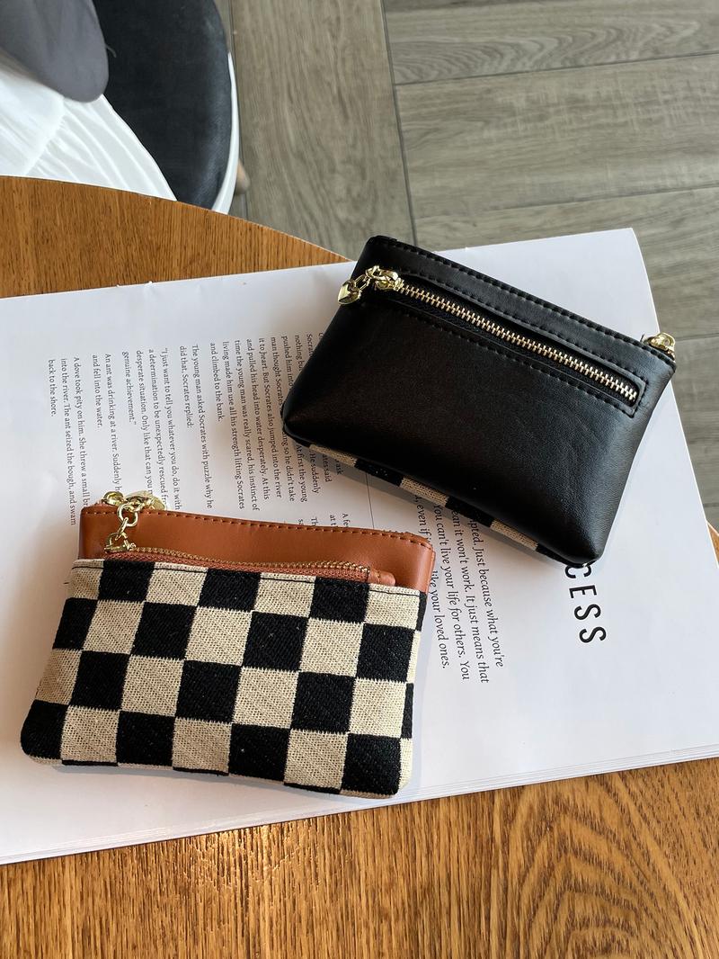 Women's Checked Pattern Zipper Wallet, Fashionable Plaid Pattern Card Holder, Casual Versatile Wallet for Daily Use, Credit Card Organizer