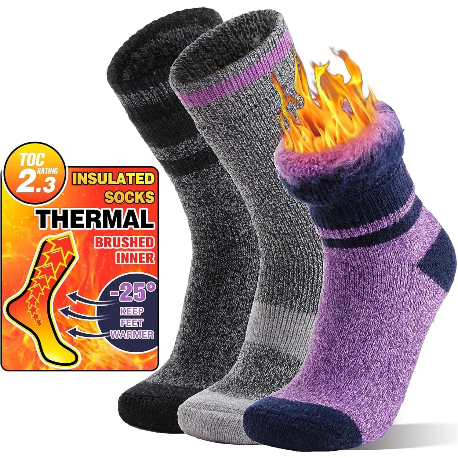 3 Pairs Thermal Winter Socks for Women and Men - Extra Thick Warm Insulated Ski Boot Socks for Cold Weather, Soft Breathable Comfort, Moisture Wicking, Ideal for Outdoor Sports HikingGift