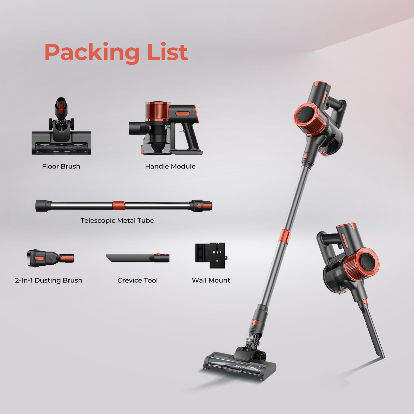 JIGOO C200 Cordless Vacuum Cleaner, 23KPa Suction, 40min Runtime, 2 Work Modes, Telescopic Metal Tube & LED Headlight