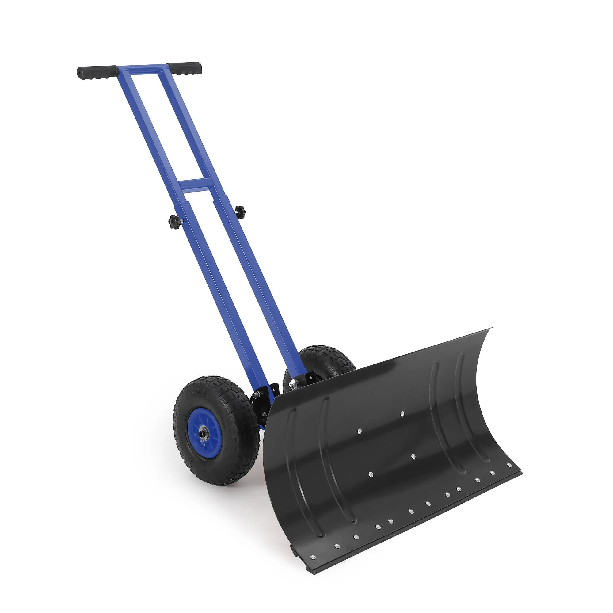 Heavy Duty Wheeled Snow Shovel, 36-Inch Metal Blade with 3-Level Height & 6-Angle Adjustable Handle for Driveway, Sidewalk, Yard & Commercial Use