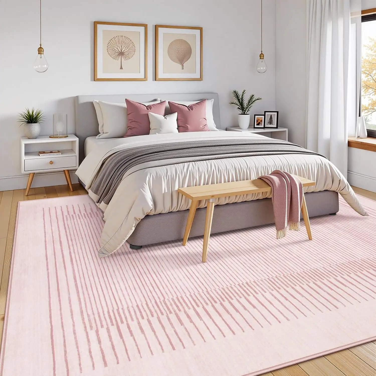 Washable  Striped Rug for Bedroom 8x10, Non-Slip Living Room Area Rug, Minimalist Berber Stripe Area Rug, Soft Floor Carpet for  Playroom Closet (, 8' x 10')