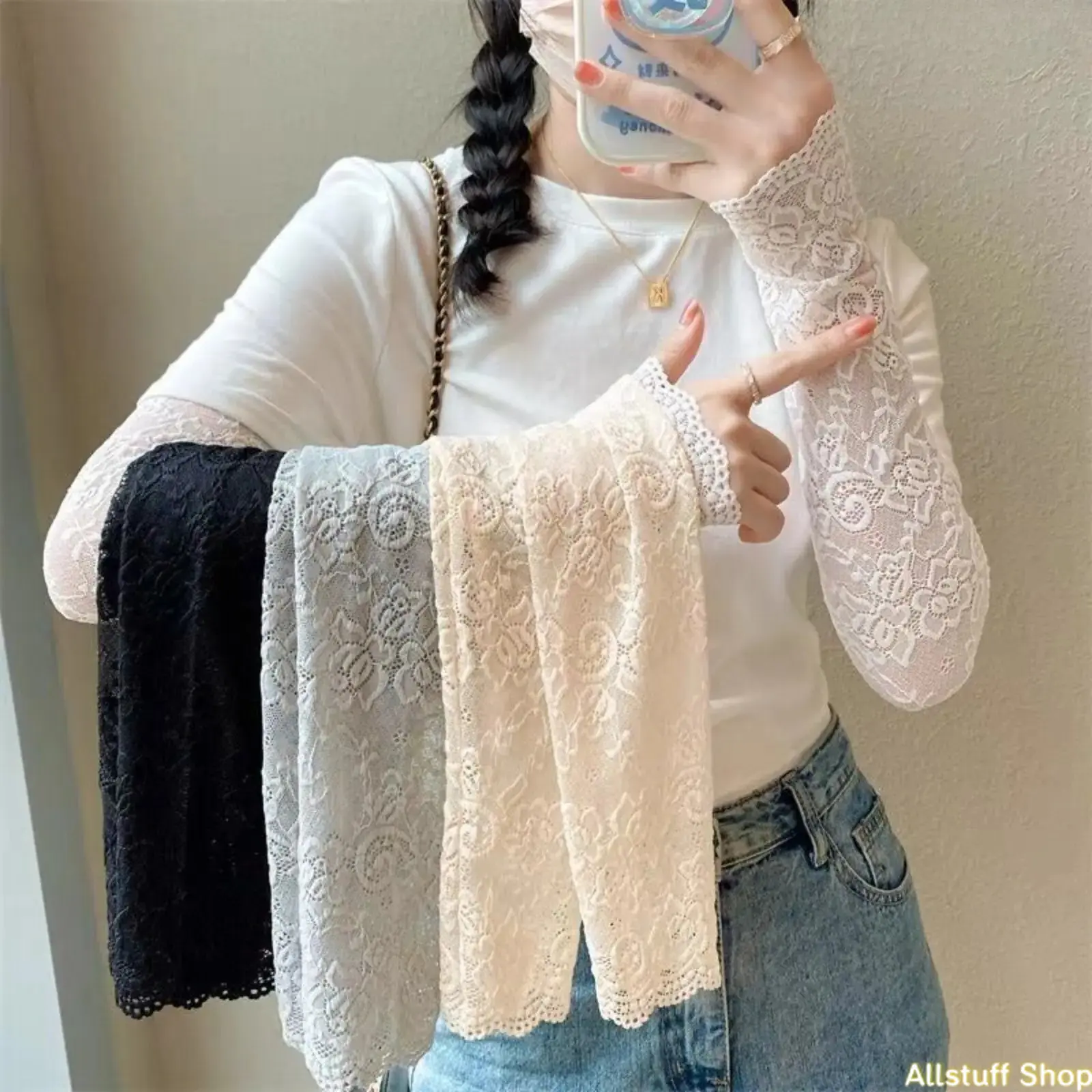 4pcs Women's Textured Lace Sleeves, Decorative Long Driving Guards for Summer Sun Protection and Cooling, 4Pcs Lace Sleeves, Decorative Sleeves