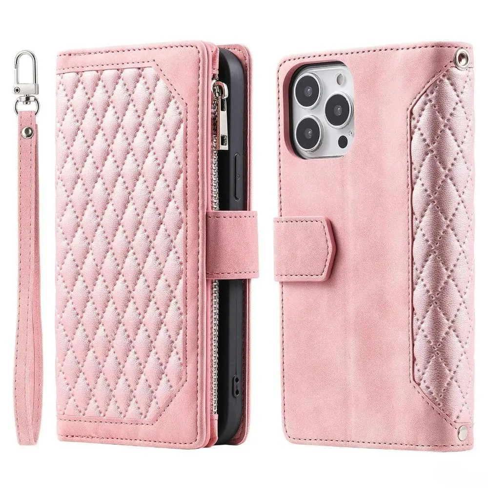 2026 New Luxury Foldable PU Leather Cellphone Wallet Case Accessory, Magnetic Zipper Cover with Card Holder, Durable Shockproof Full Protector for iPhone Series, Accessories