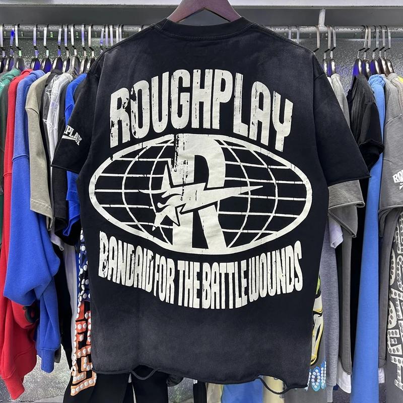 Vintage Washed Roughplay T-Shirt, Heavyweight White Ink Jesus Skull Print, Retro Rockabilly Bling Diamond Patchwork, American Hip Hop Unisex Streetwear Short Sleeve Cotton Tee