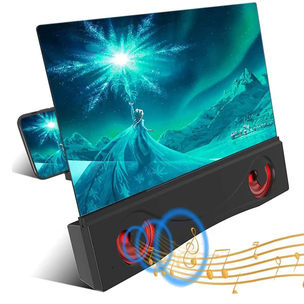 Phone Screen Magnifier with Dual Speakers – Foldable HD Optical Amplifier Stand for Smartphone, 3D Curved Lens Eye Comfort for Movies Video Gaming Reading, Universal Fit iPhone Android, Portable Desktop Movie Viewer