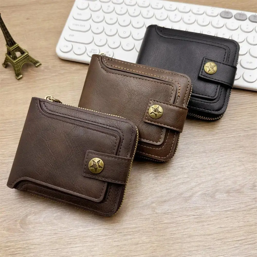 Men's Vintage Retro Zipper Coin Wallet, Premium Texture Leather Card Holder Purse with Photo Window, Multi-Slot Cash & ID Organizer Wallet, Portable Everyday Carry Wallet for Travel, Work & Daily Use
