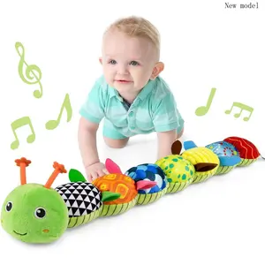 Baby Toys Musical Caterpillar,Infant Stuffed Animal Toy with Crinkle and Rattles,Soft Sensory Toys with Textures for Tummy Time Newborn Boys Girls 0 3 6 12 Months(Green)