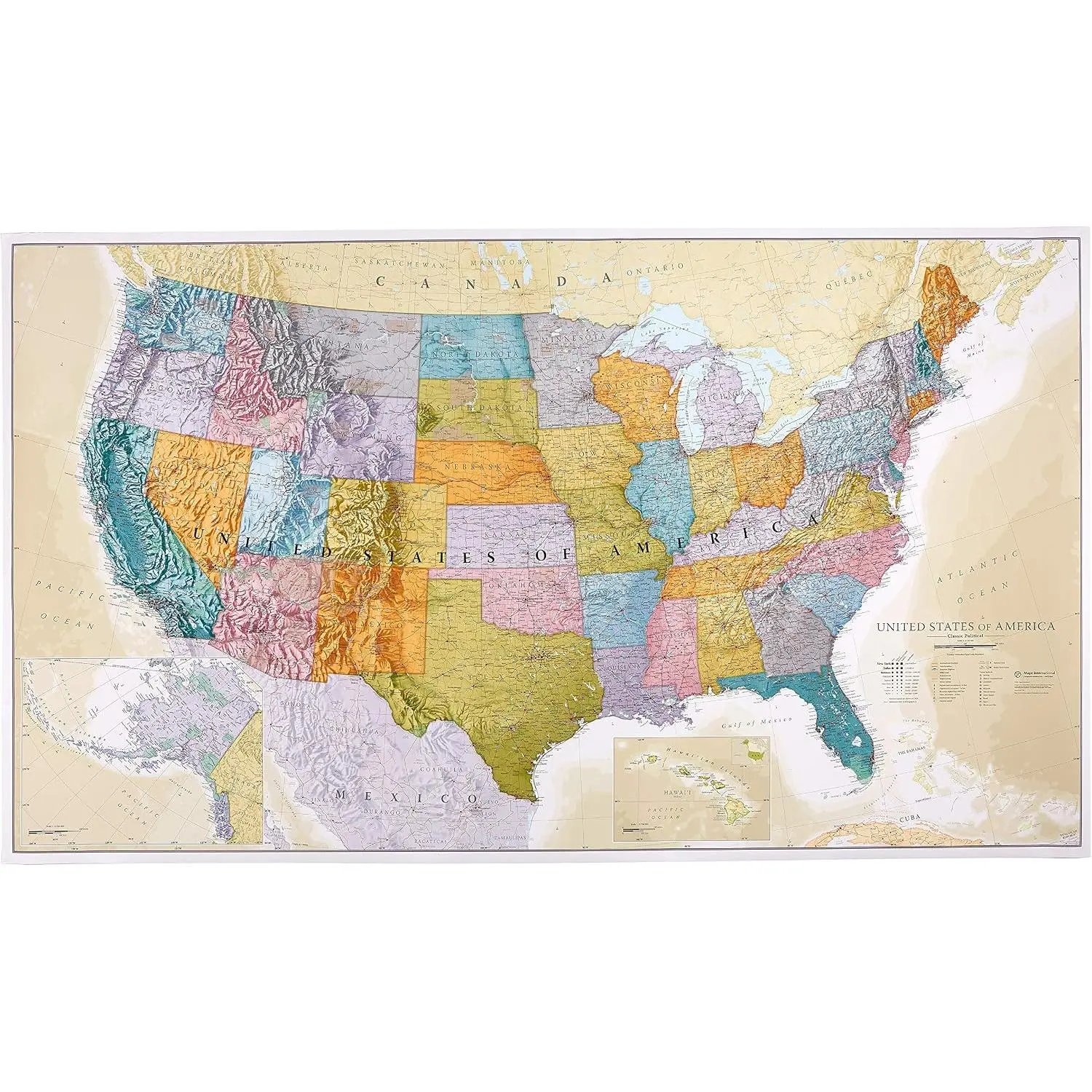 Giant Classic USA Mega-Map - Map of The United States Poster - 46 x 80 in - Front Laminated