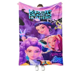 1pc K-Pop Demon Hunters Purple Galaxy Girl Group Flannel Throw Blanket, Warm Ultra Comfortable Lightweight Nap Blanket for Office Travel Camping Sofa Bed, Trendy Kpop Fan Room Decor, Perfect Holiday Gift for Birthday Valentine’s Day Christmas Kpop Movie