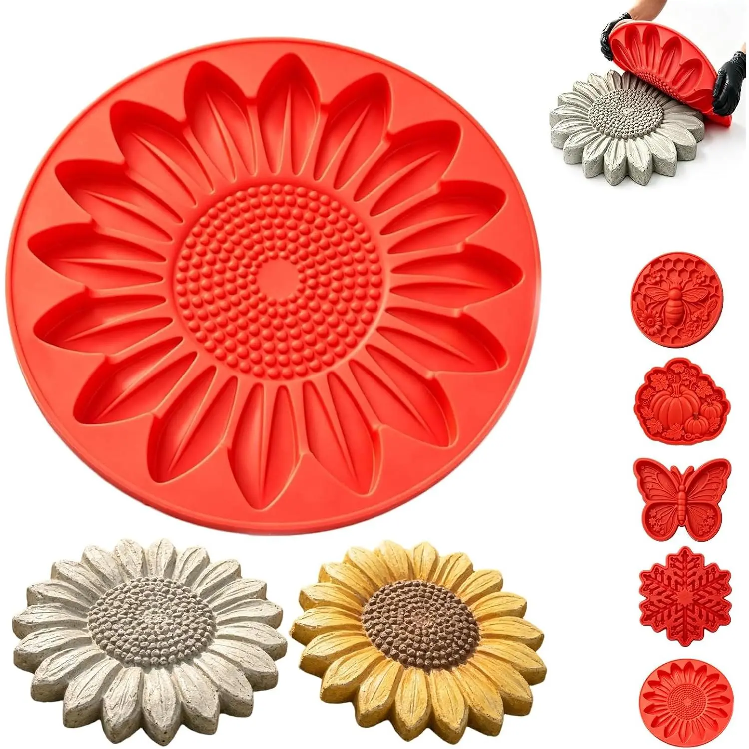 Reusable Sunflower Stepping Stone Mold, 15.7in Concrete Stepping Stone Molds, Easy Release, DIY Garden Path Paver for Patio, Lawn Yard, Garden Walkway Decoration (A#)