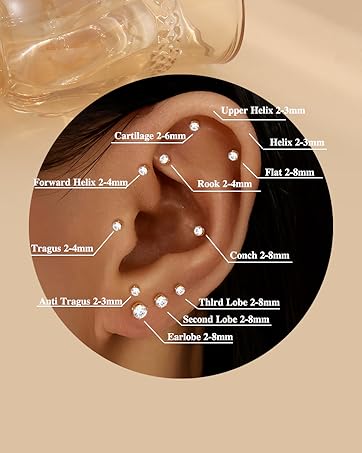 YADOCA Small Flat Back Earrings for Women Men - Hypoallergenic 14K Gold Plated Surgical Steel Screw Flat Back Stud Earrings Tiny Cartilage Earring Sets For Multiple Piercing 2/3/4mm 18pairs