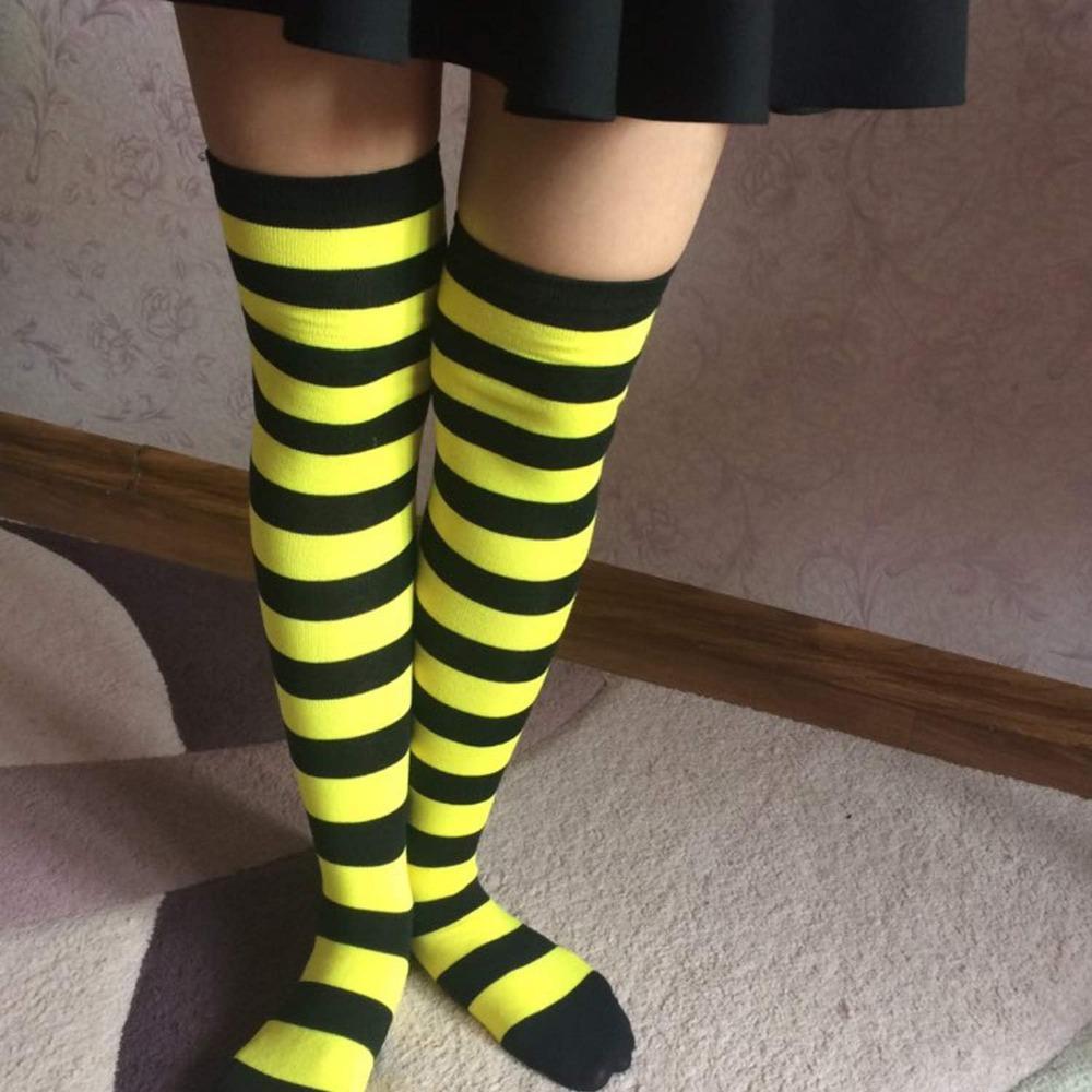 6 Pairs High Thigh Socks Striped Over Knee Thin Tights Long Stocking for Women Leg Warmer Womenswear