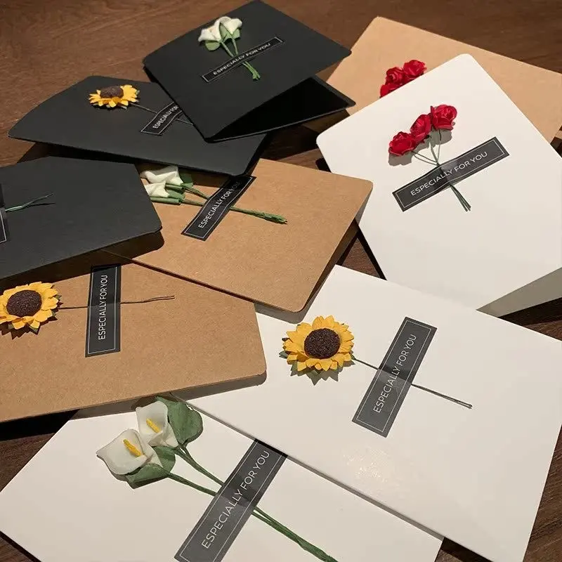 10-Pack Dried Flower Greeting Card Set, Aesthetic 3D Floral Thank You Cards, Mini Bouquet Foldable Cards, Cute Eternal Flower Gift Postcard