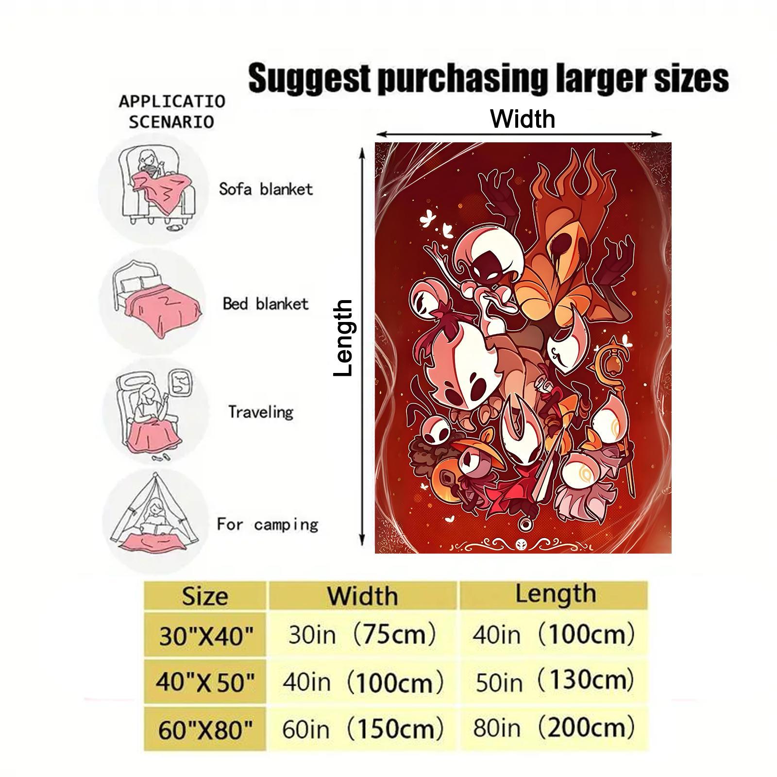 Hollow Knight Silksong Funny Flannel Blanket Anime Action Adventure Customized Cozy Throw Blanket for Bedroom Cars Home  Rug